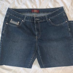 👖One 5 One Womens Capri Jeans Size 10 Blue Denim Embellished Pockets Preowned